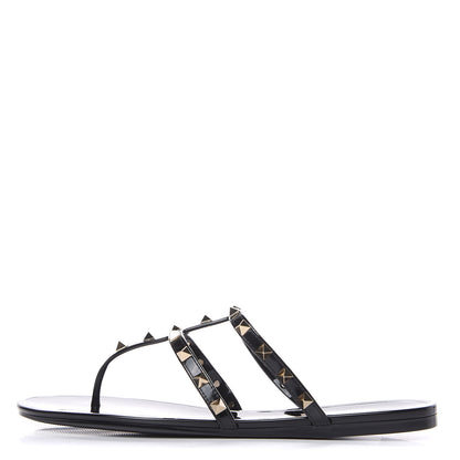 Valentino Garavani PVC Jelly Rockstud Caged Flat Thong Sandals 41 Black 1 of 8