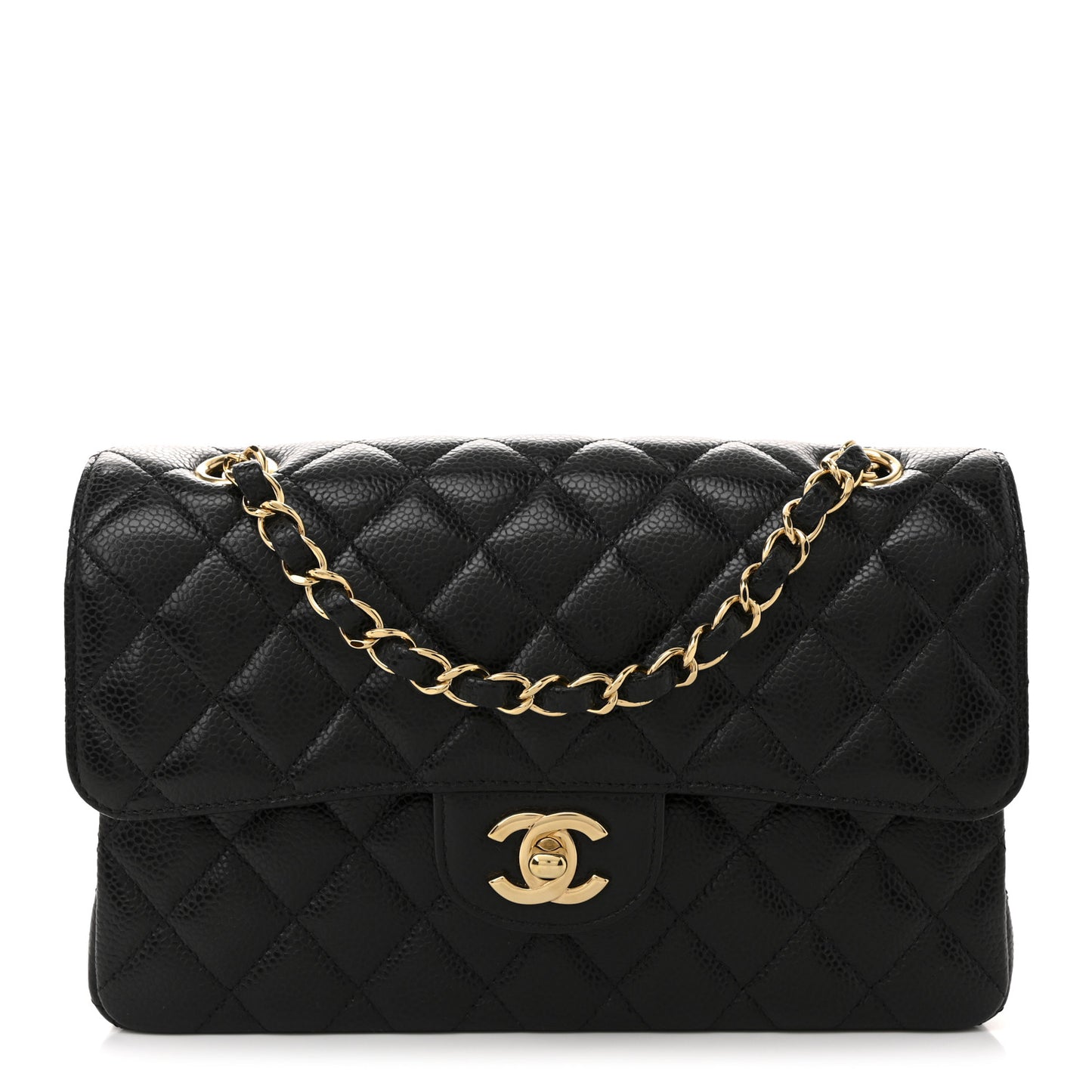 Caviar Quilted Small Double Flap Black