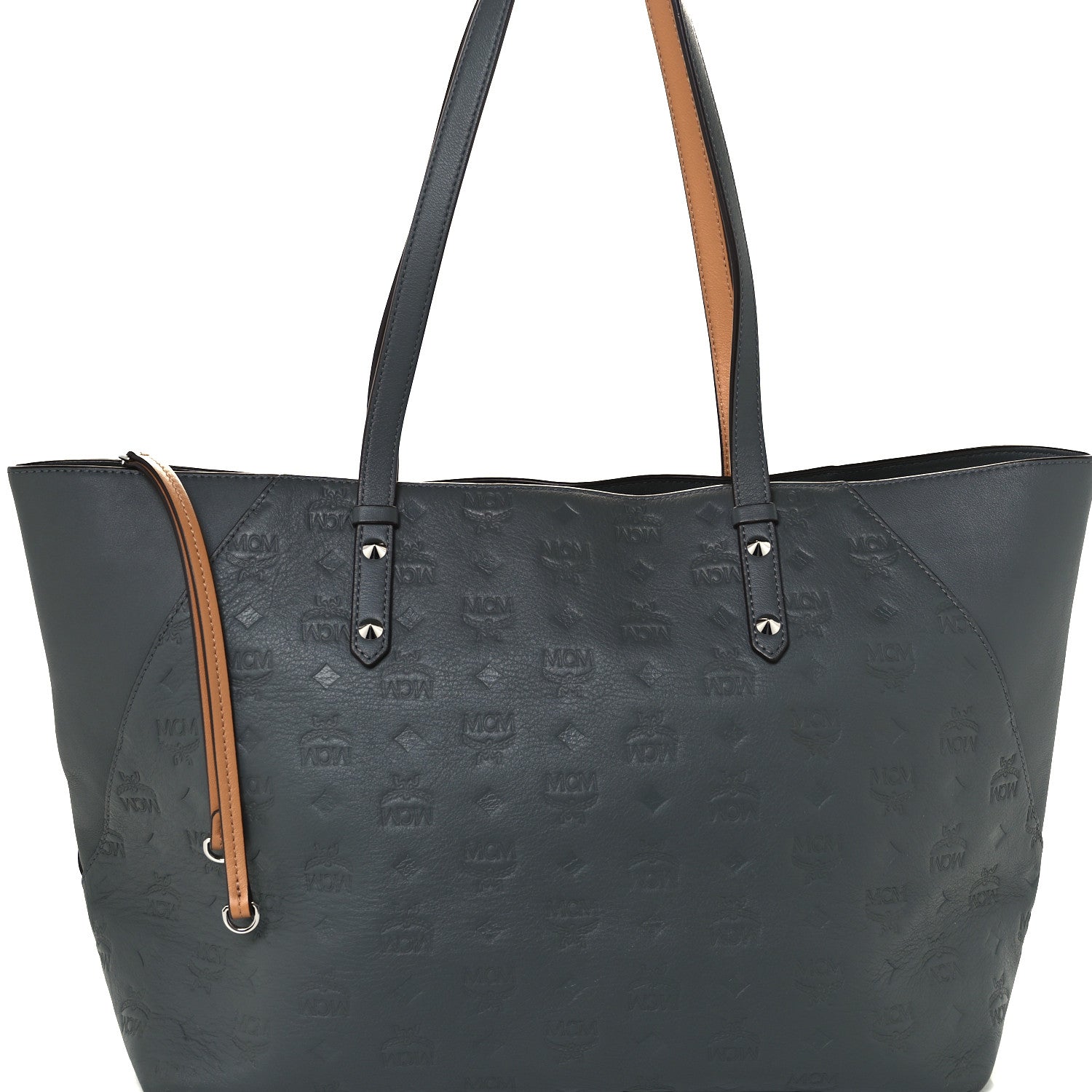 MCM Calfskin Ottomar Monogram Medium Klara Shopper Tote Charcoal 7 of 9