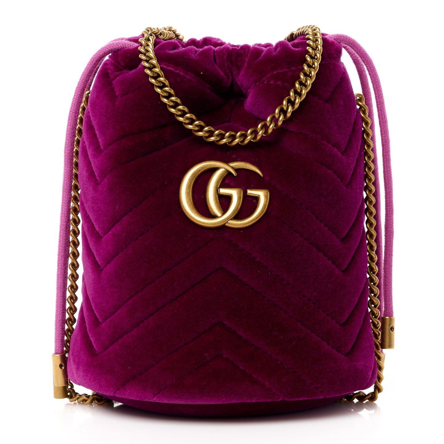 Velvet Matelasse Mini GG Marmont 2.0 Bucket Bag Fuchsia Violet Cyclamen