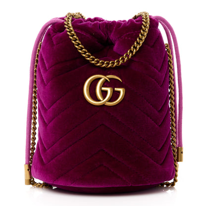 Gucci Velvet Matelasse Mini GG Marmont 2.0 Bucket Bag Fuchsia Violet Cyclamen 1 of 11