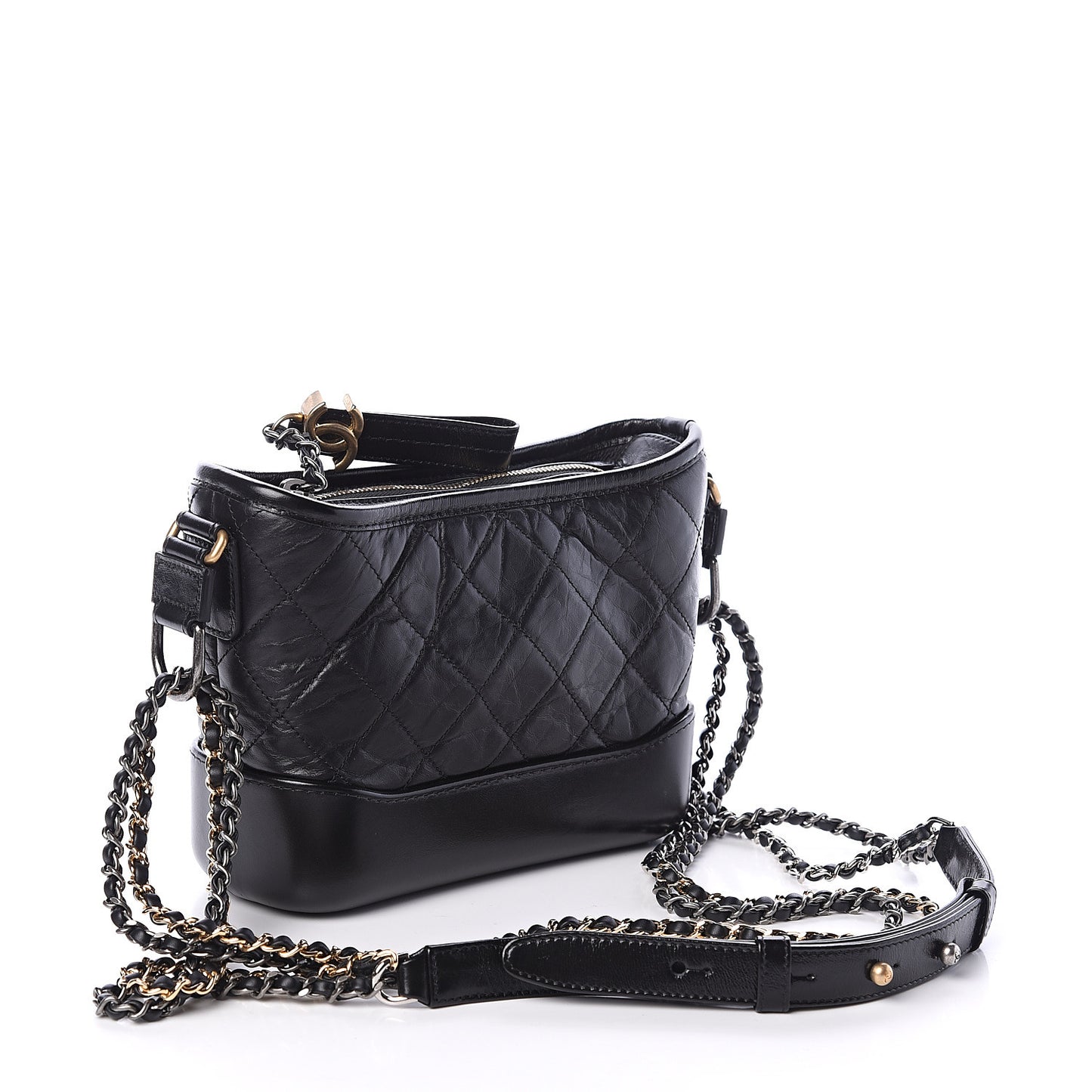 Aged Calfskin Quilted Small Gabrielle Hobo Black