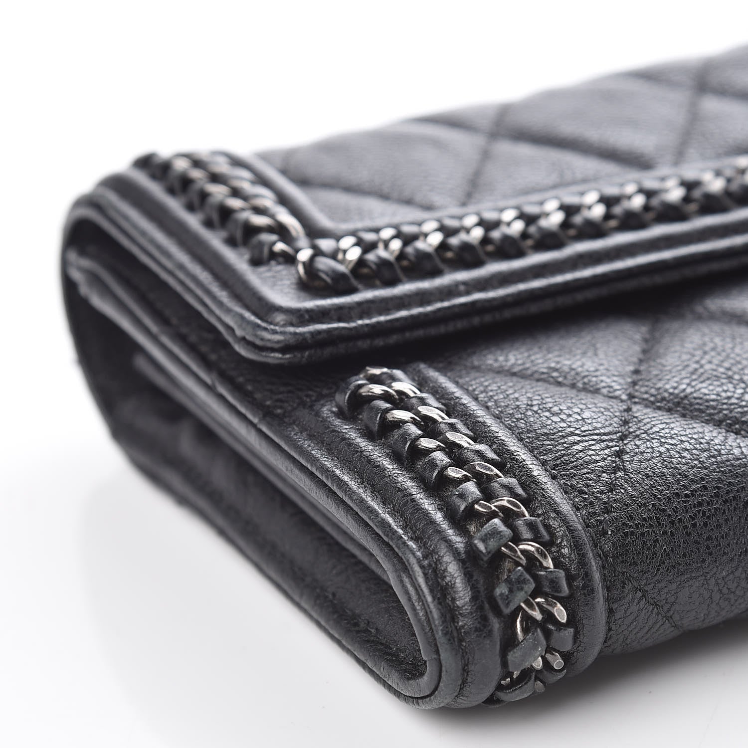 Chanel Calfskin Quilted Boy Chain Around Flap Wallet Black 10 of 11