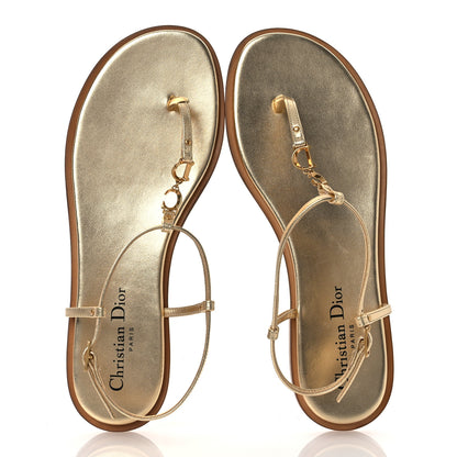 Christian Dior Laminated Calfskin C'est Dior Sandals 37.5 Light Gold 2 of 10