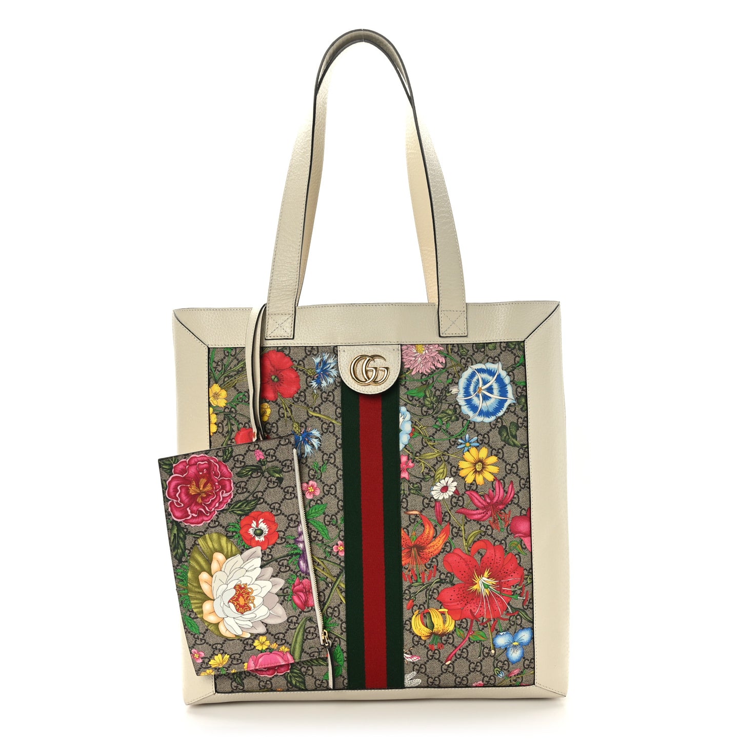 GG Supreme Monogram Flora Web Ophidia Vertical Shopping Tote White