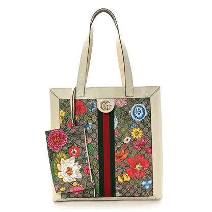 Gucci GG Supreme Monogram Flora Web Ophidia Vertical Shopping Tote White 3 of 10