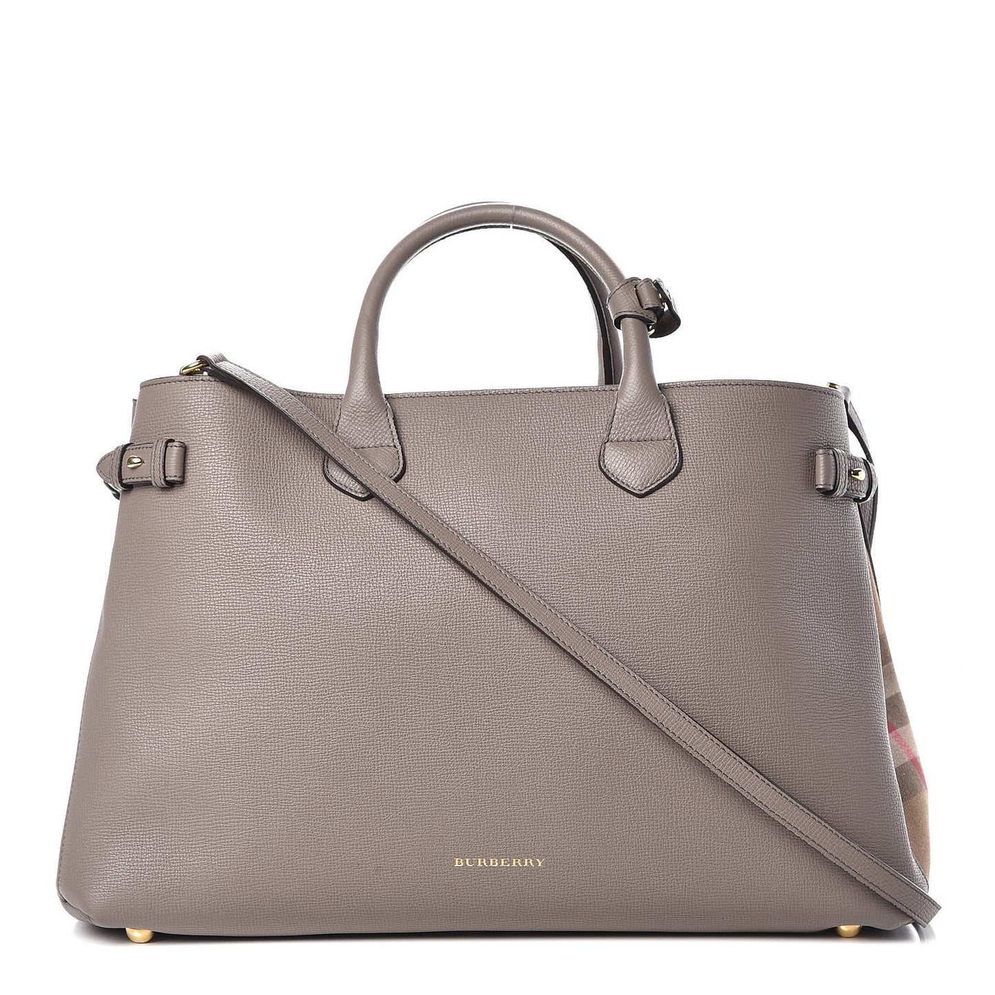 Grainy Calfskin House Check Large Banner Tote Grey