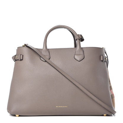 Burberry Grainy Calfskin House Check Large Banner Tote Grey 1 of 16
