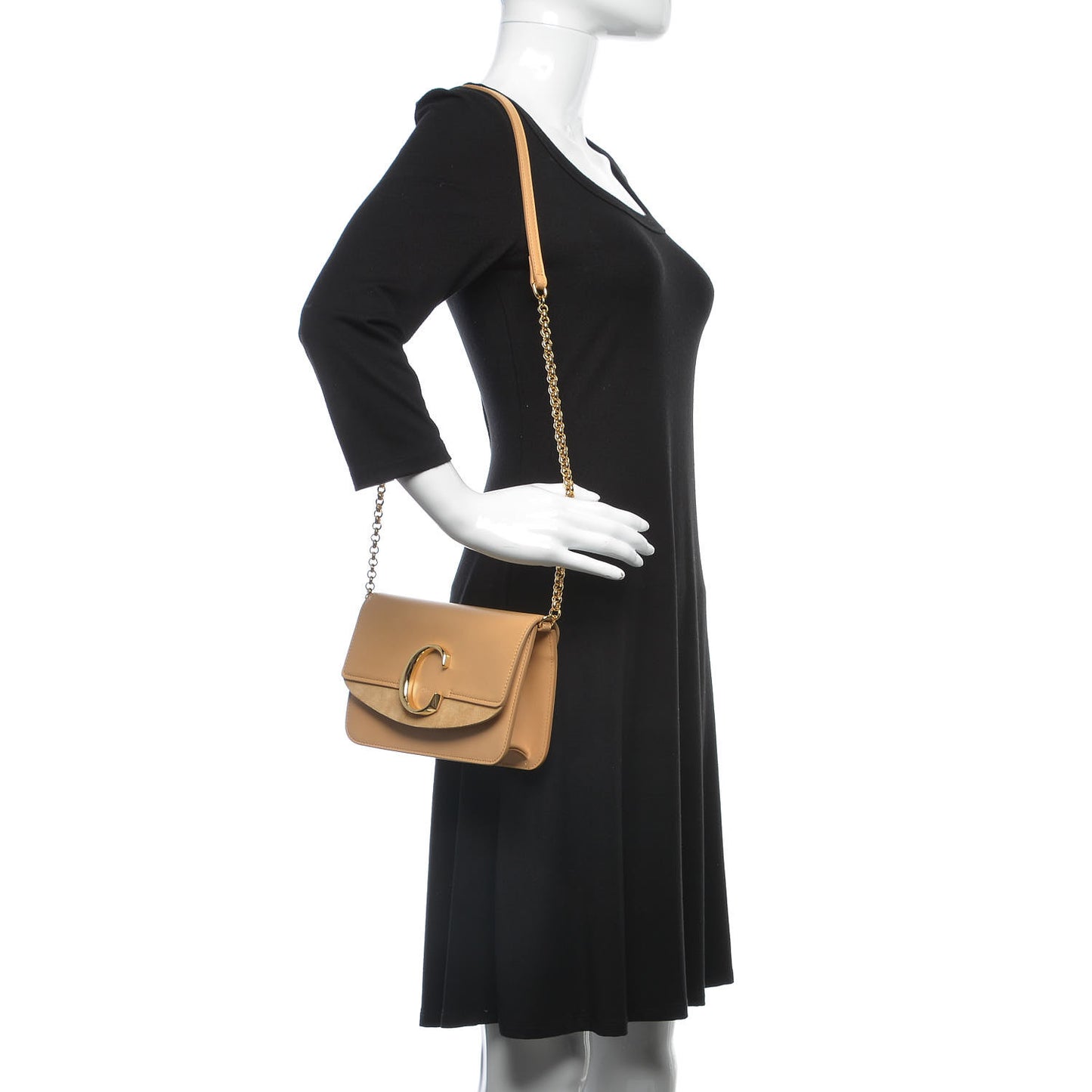 Calfskin Suede C Clutch With Chain Bleached Brown