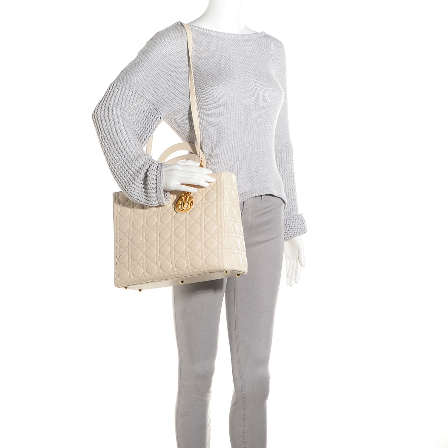 Christian Dior Lambskin Cannage Large Lady Dior Beige 2 of 9