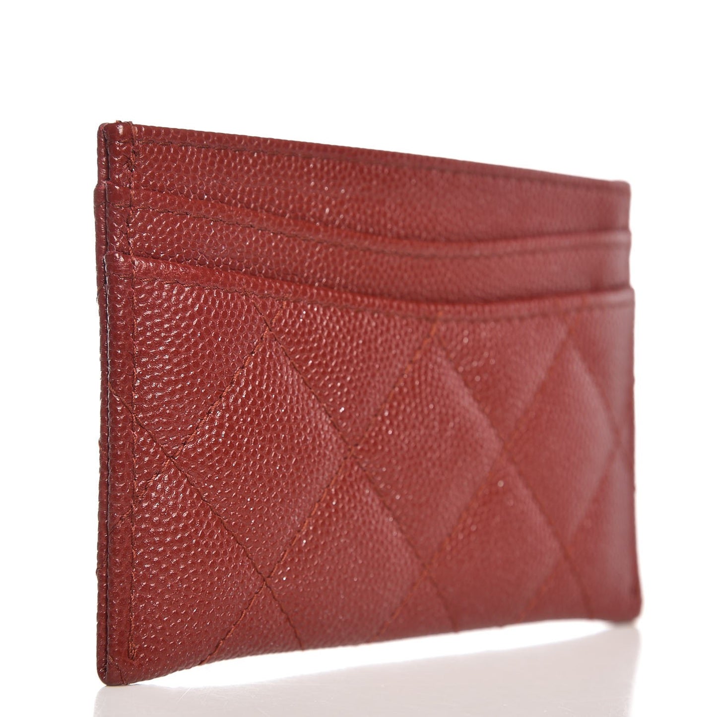 Metallic Caviar Quilted Card Holder Dark Red