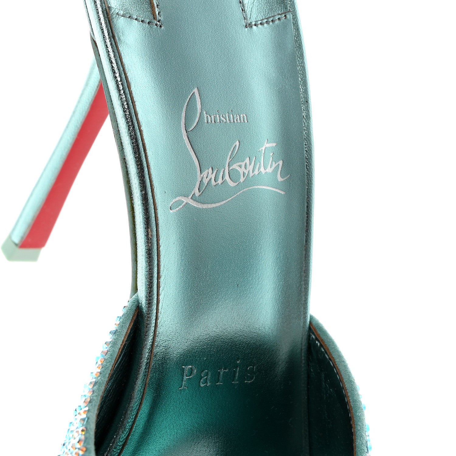 Christian Louboutin Suede Crystal Strass Me Dolly 100 Sandals 39.5 Mint 6 of 7