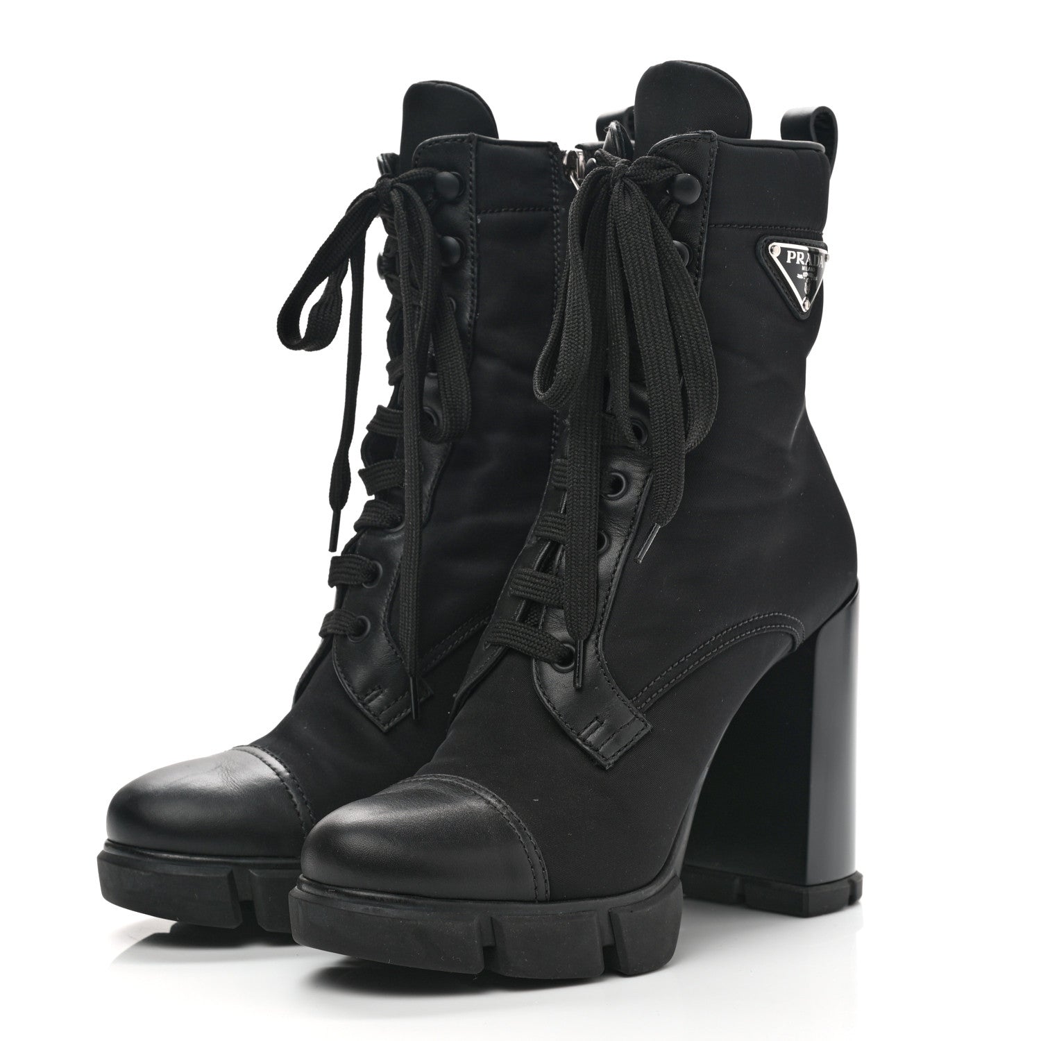 Prada Spazzolato Re-Nylon Metal Triangle Logo 110mm Ankle Boots 37.5 Black 3 of 8