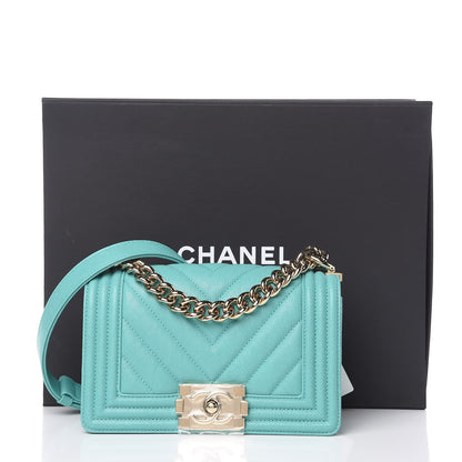Chanel Caviar Chevron Quilted Small Boy Flap Green 10 of 10