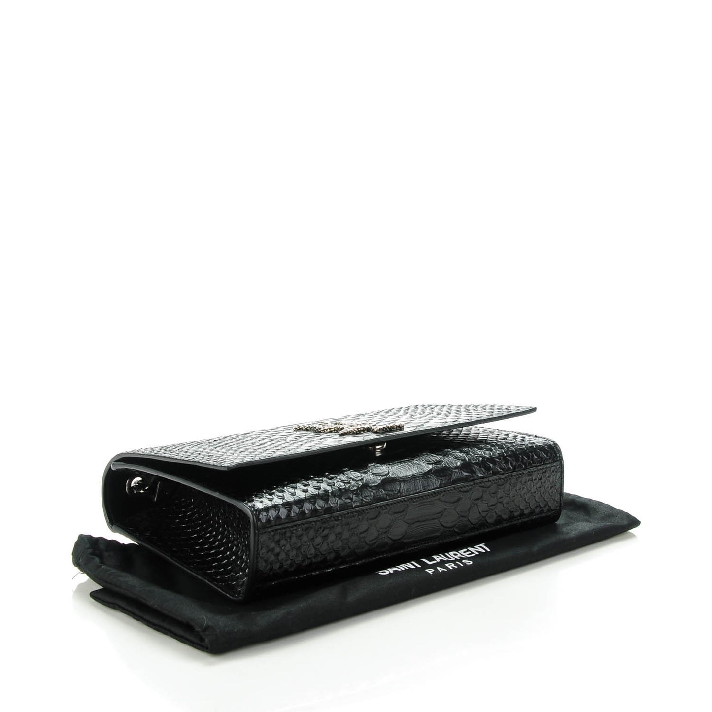 Python Embossed Medium Kate Monogram Chain Wallet Black
