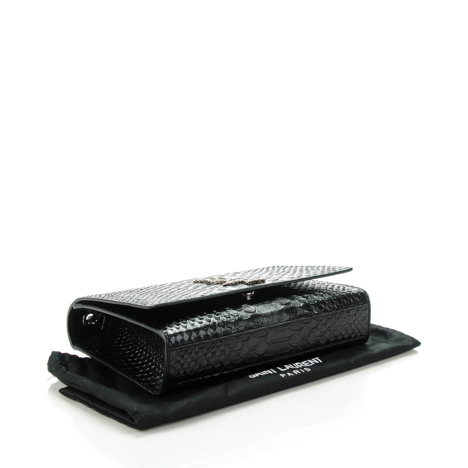 Saint Laurent Python Embossed Medium Kate Monogram Chain Wallet Black 4 of 6