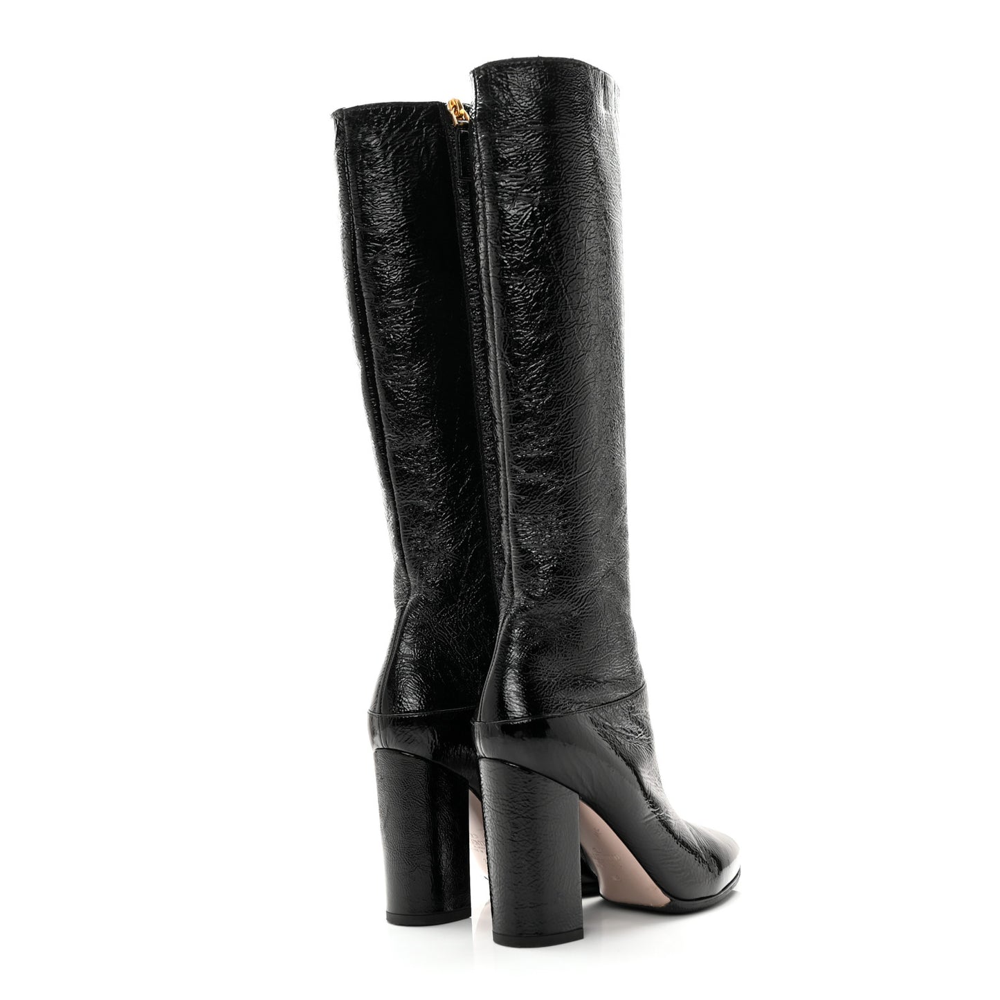 Crinkled Patent Knee Boots 35 Black