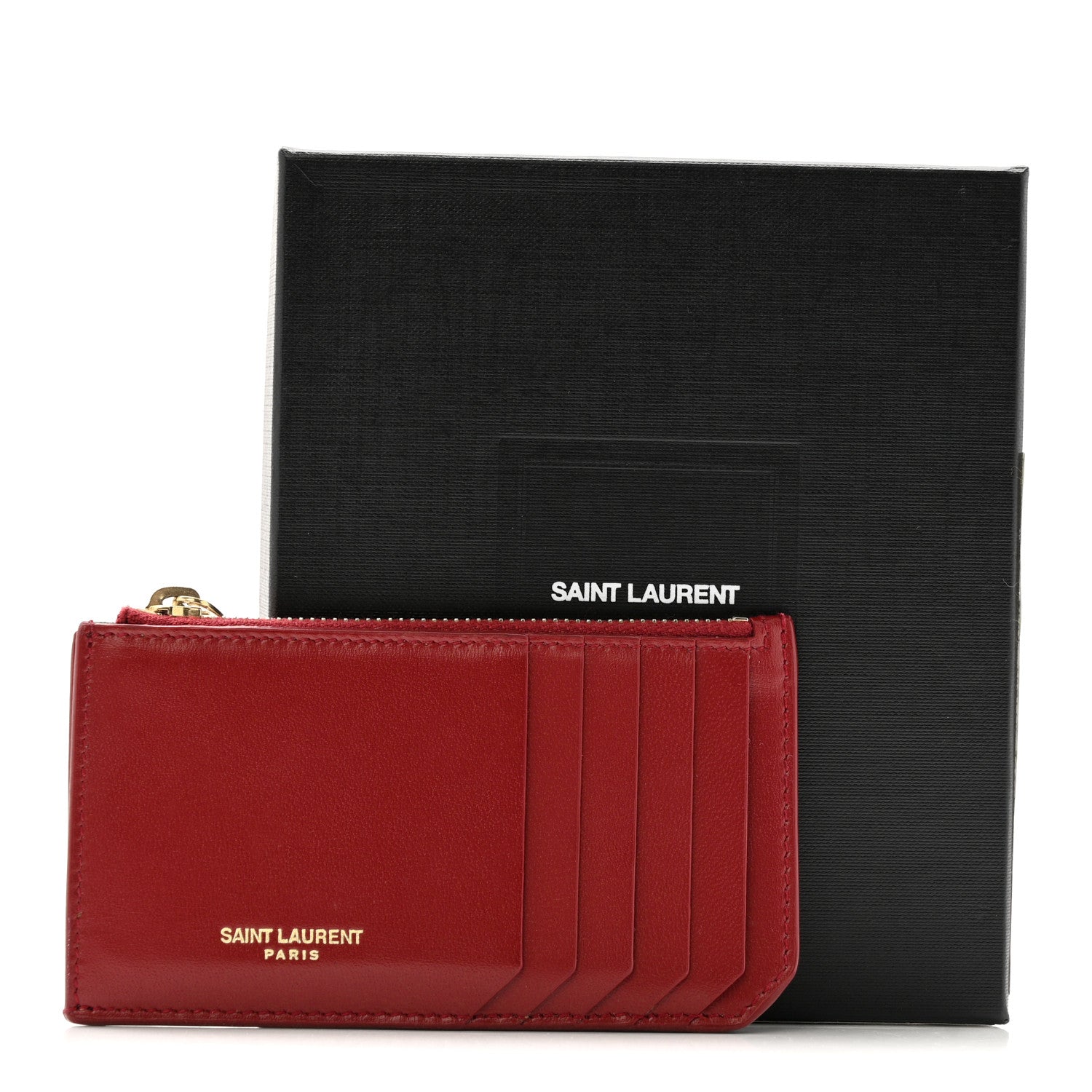 Saint Laurent Calfskin 5 Fragments Zip Pouch Card Holder Opyum Red