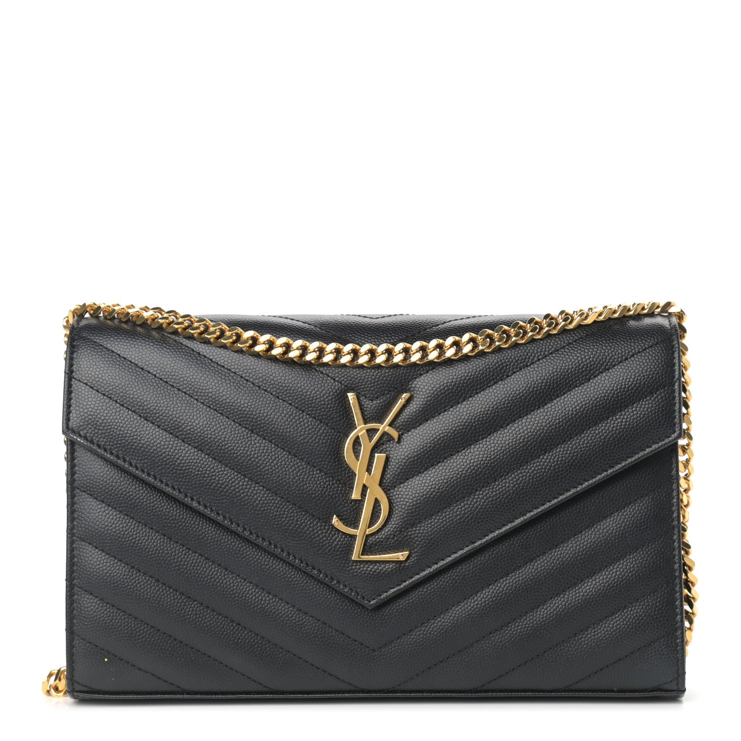 Grain De Poudre Matelasse Chevron Monogram Chain Wallet Black