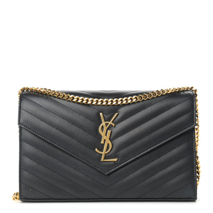 Saint Laurent Grain De Poudre Matelasse Chevron Monogram Chain Wallet Black 1 of 10