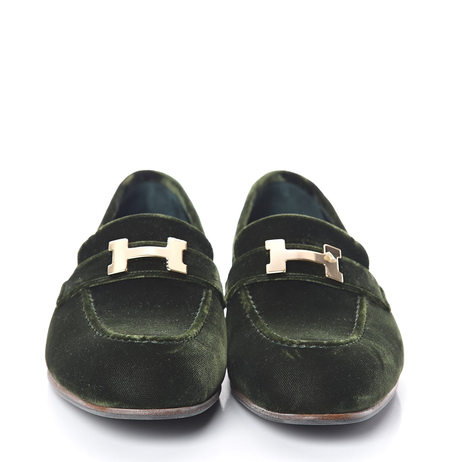 Hermes Velvet Womens Paris Loafers 39 Vert 2 of 7
