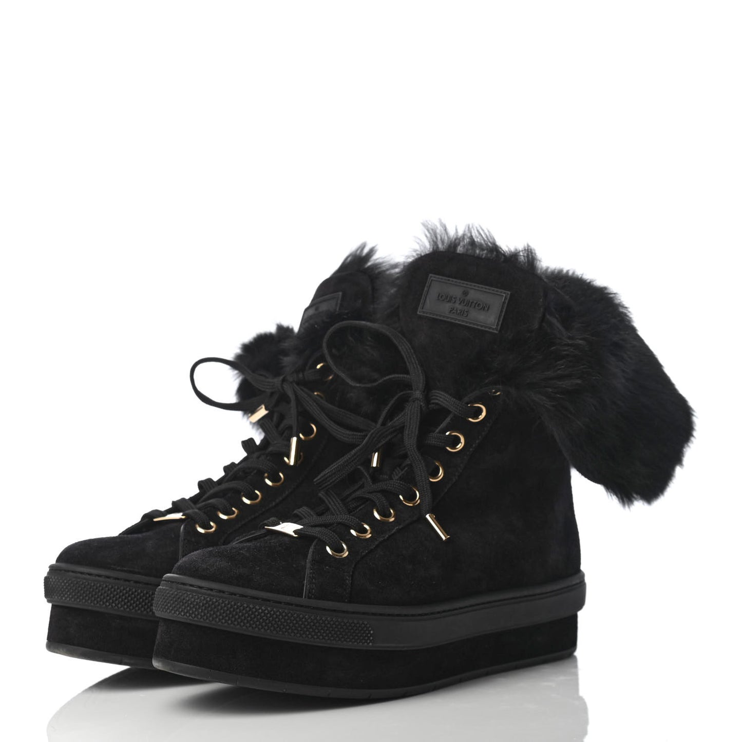 Suede Rabbit Fur Jazzy Sneakers 37 Black