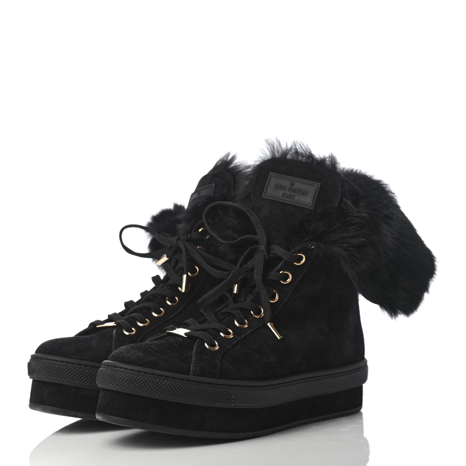 Louis Vuitton Suede Rabbit Fur Jazzy Sneakers 37 Black 3 of 10