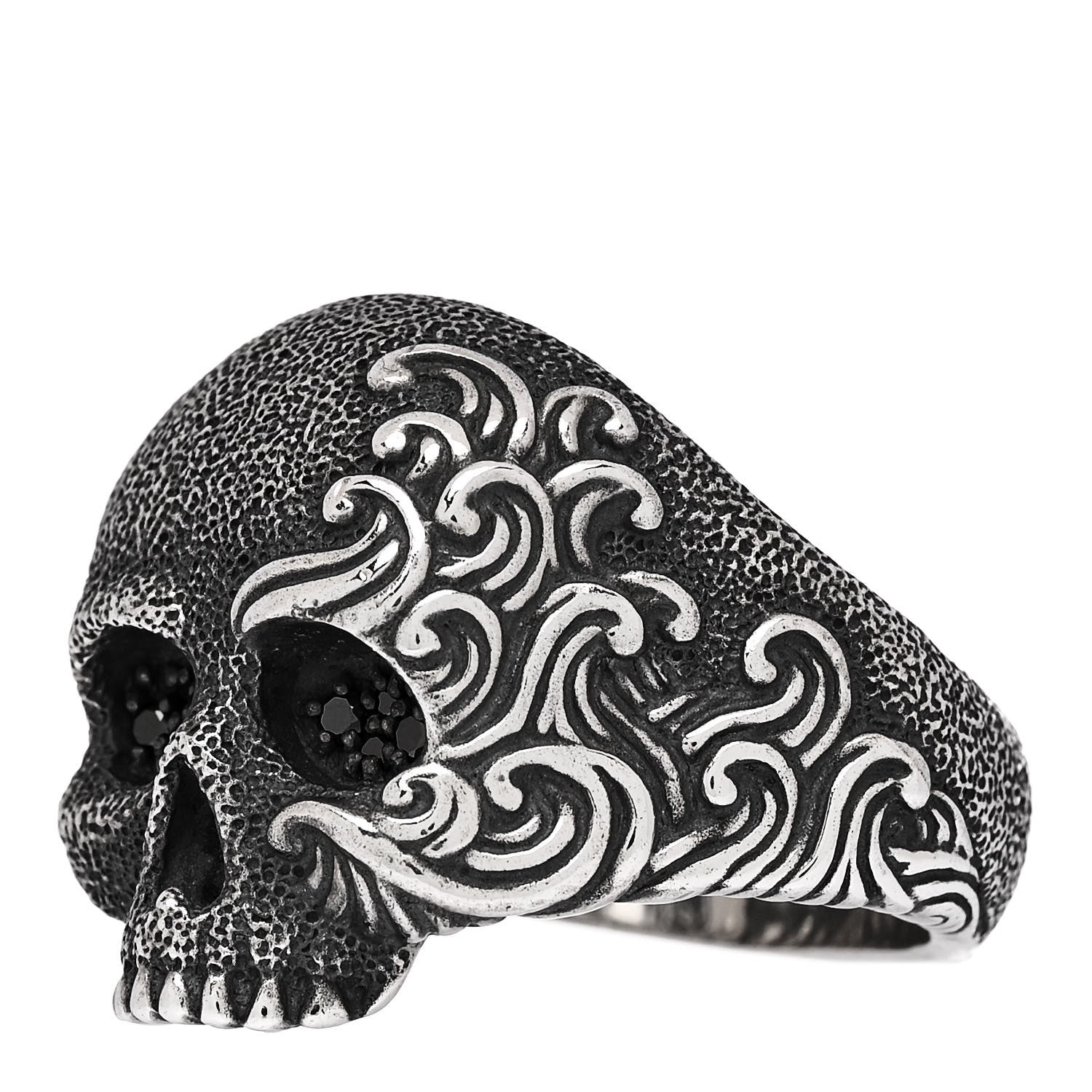 David Yurman Sterling Silver Black Diamond Waves Skull Ring 70 13 3 of 5