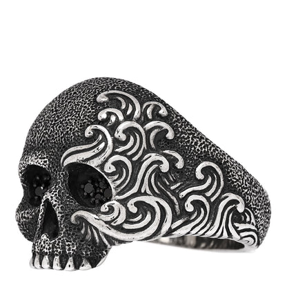 David Yurman Sterling Silver Black Diamond Waves Skull Ring 70 13 3 of 5