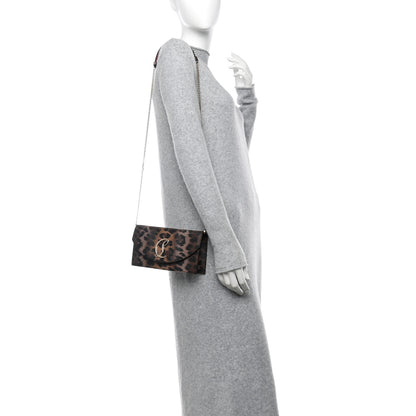 Christian Louboutin Calfskin Kitty Print Loubi54 Crossbody Clutch Brown Gold 2 of 11