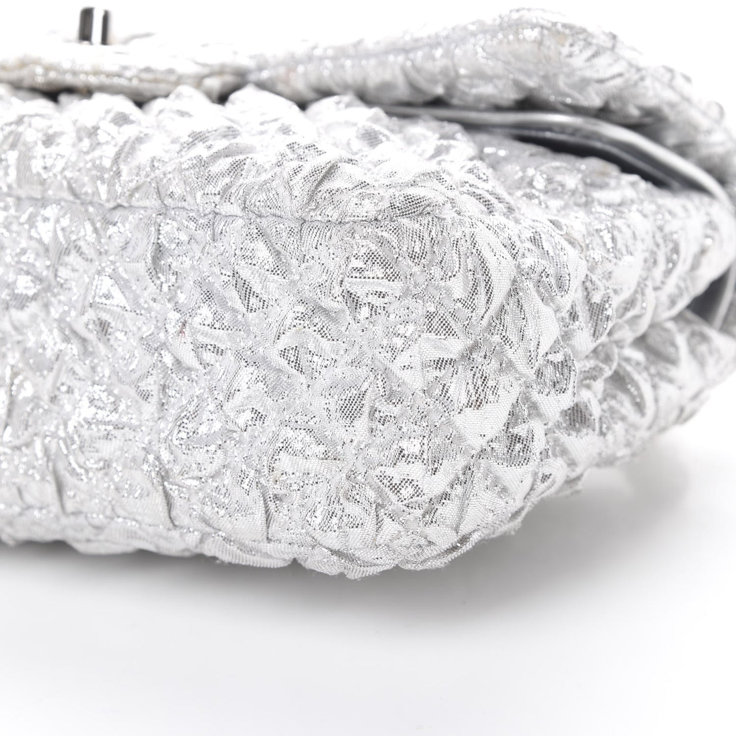 Metallic Lame Quilted Small Double Flap Silver