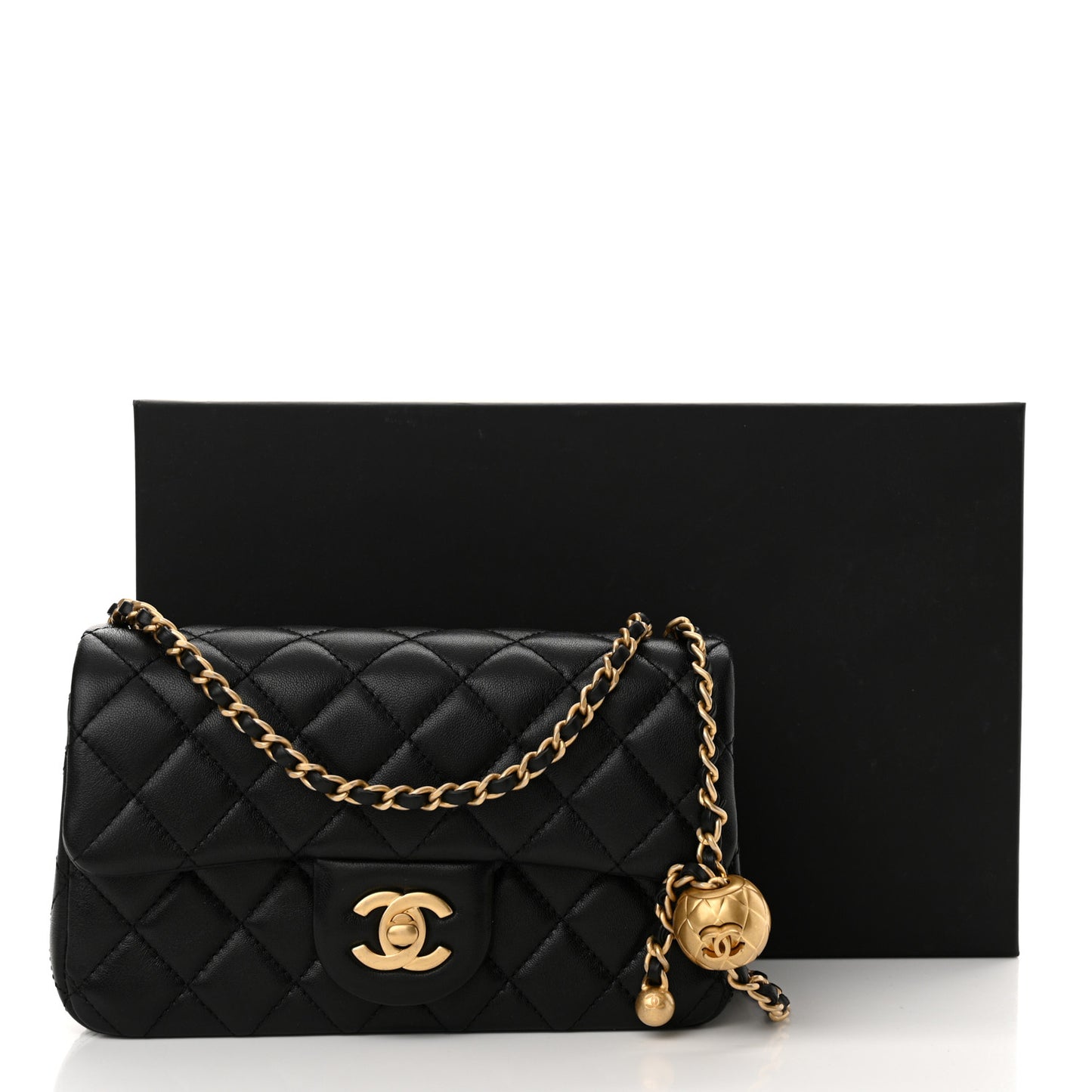 Lambskin Quilted Mini Rectangular Pearl Crush Flap Black