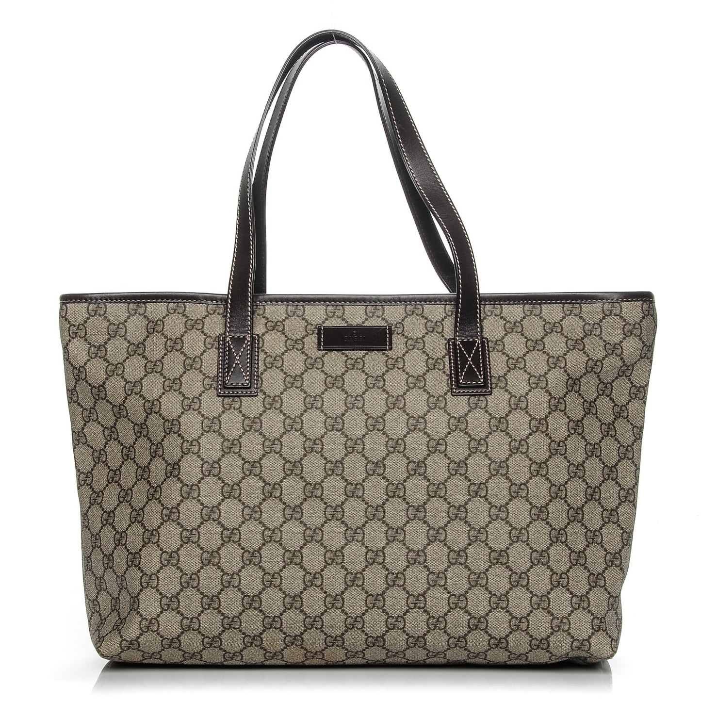 GG Supreme Monogram Medium Zippered Shopping Tote Dark Brown
