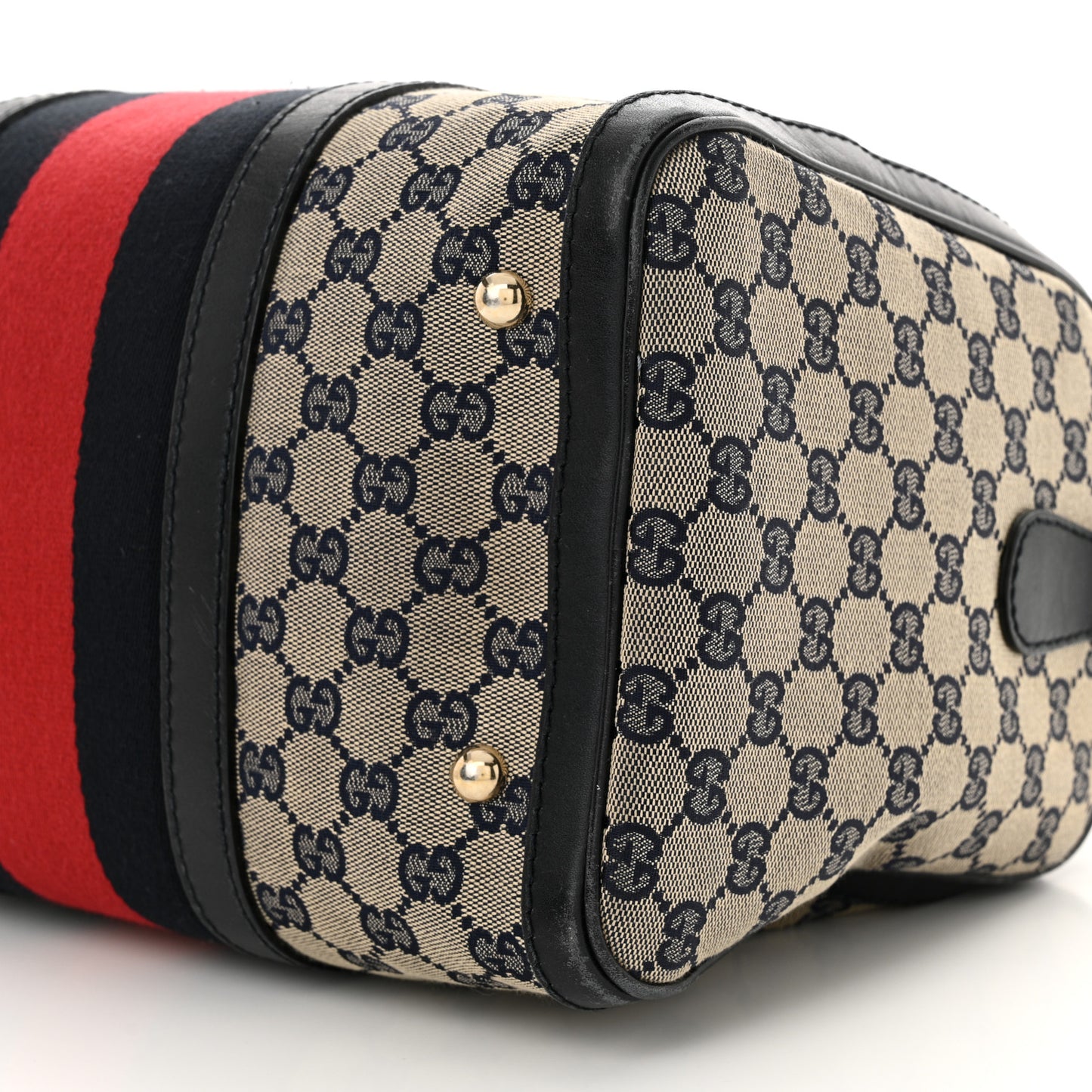 Monogram Selleria Calfskin Vintage Web Medium Boston Beige Blue