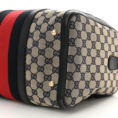 Gucci Monogram Selleria Calfskin Vintage Web Medium Boston Beige Blue 10 of 17