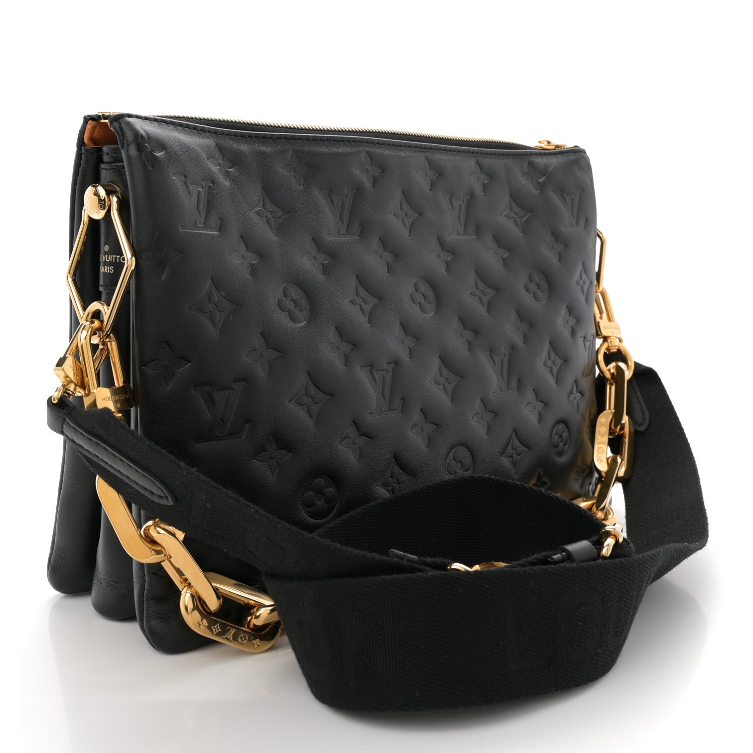 Louis Vuitton Lambskin Embossed Monogram Coussin MM Black 3 of 11