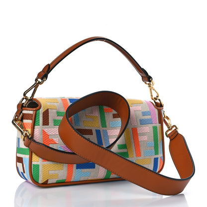 Fendi Kuban Canvas Vitello King FF Embroidered Baguette Grezzo Multicolor 3 of 8