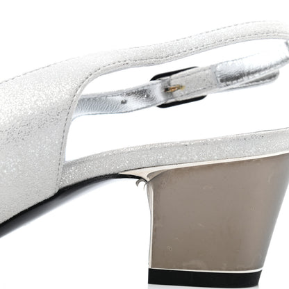 Chanel Laminated Goatskin Velvet Cap Toe CC Slingback Sandals 35 Silver Black 5 of 5