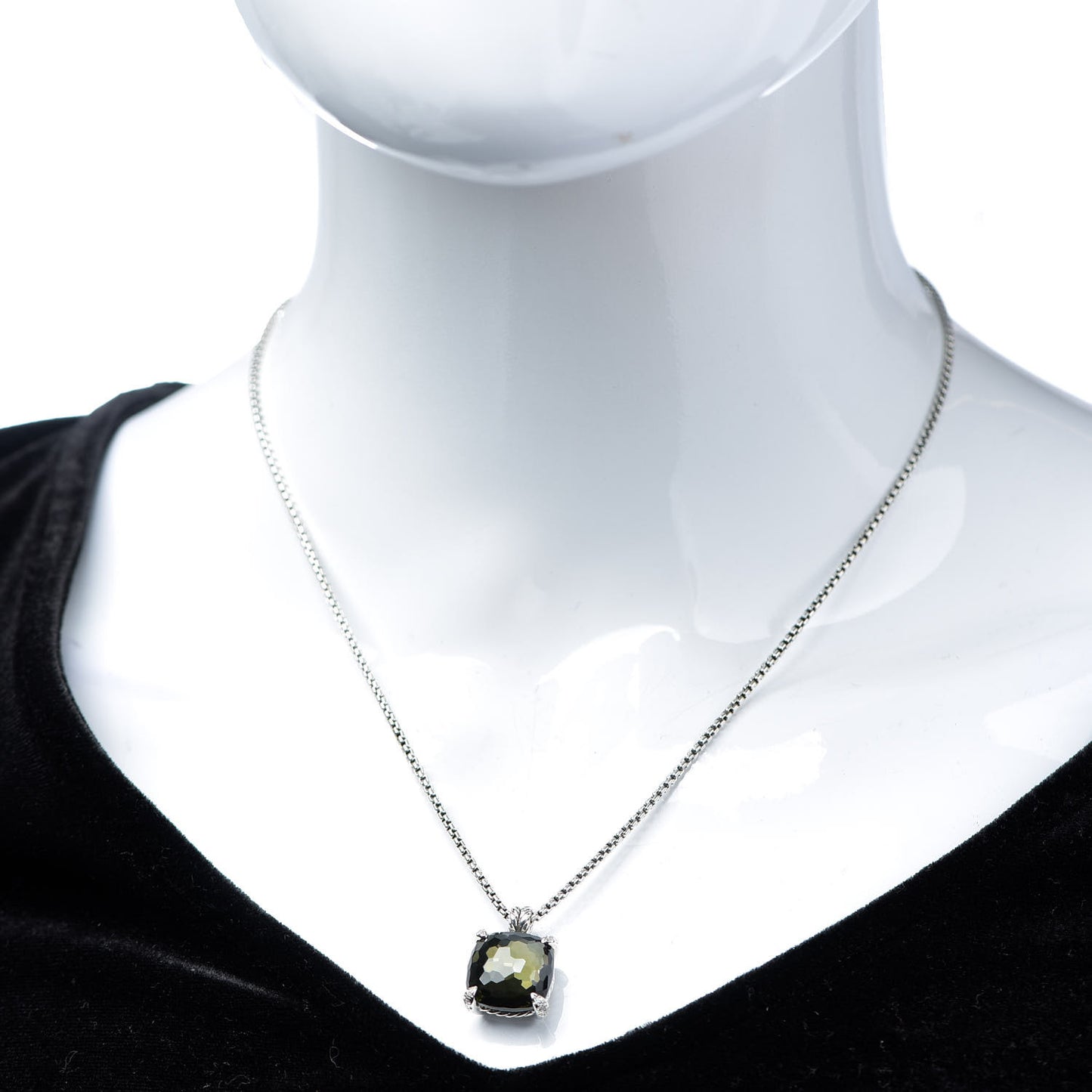 Sterling Silver Diamond Green Orchid 14mm Chatelaine Pendant Necklace