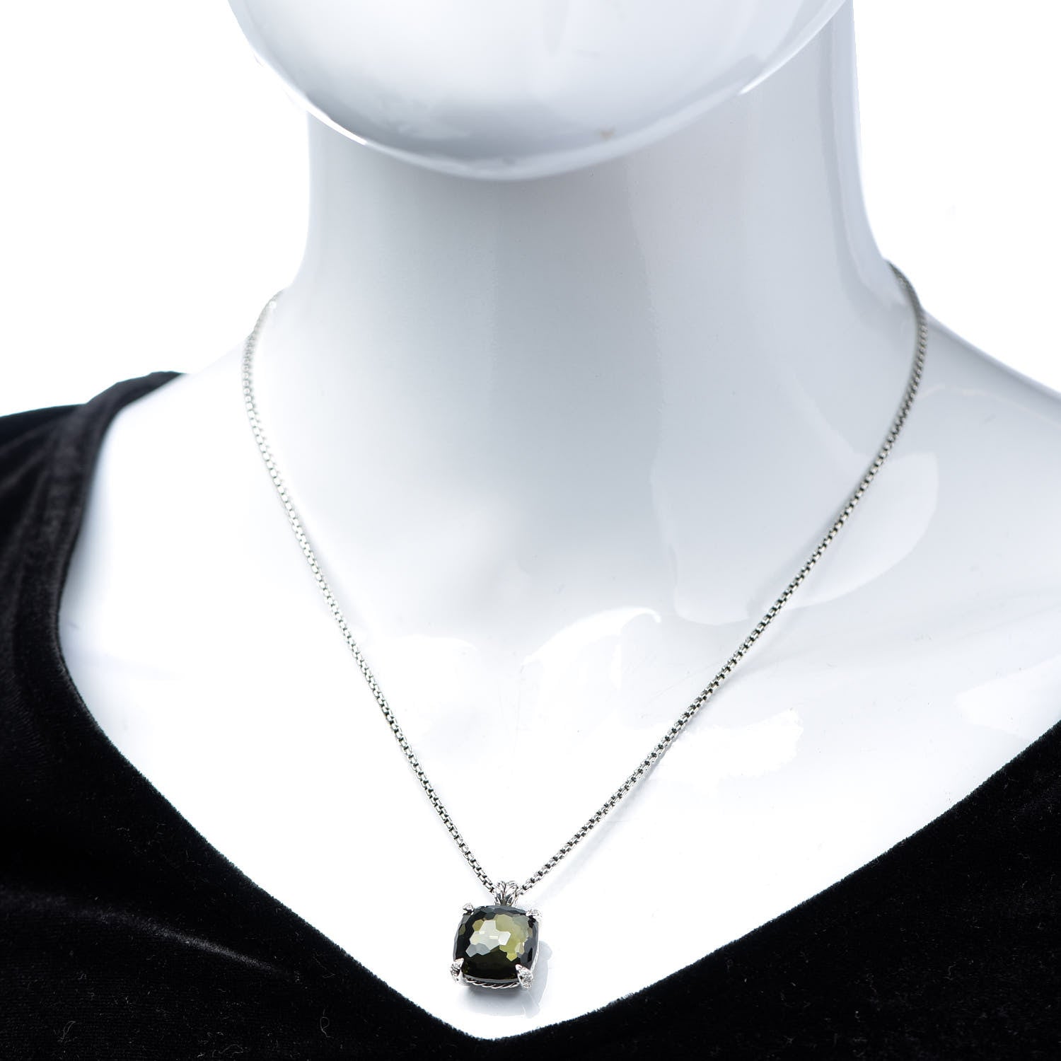 David Yurman Sterling Silver Diamond Green Orchid 14mm Chatelaine Pendant Necklace 2 of 6