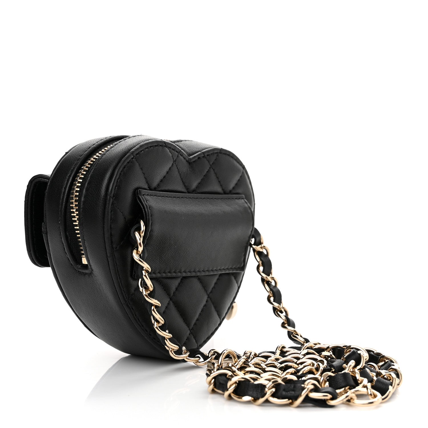 Chanel Lambskin Quilted CC In Love Heart Waist Belt Bag With Chain Black 3 of 10