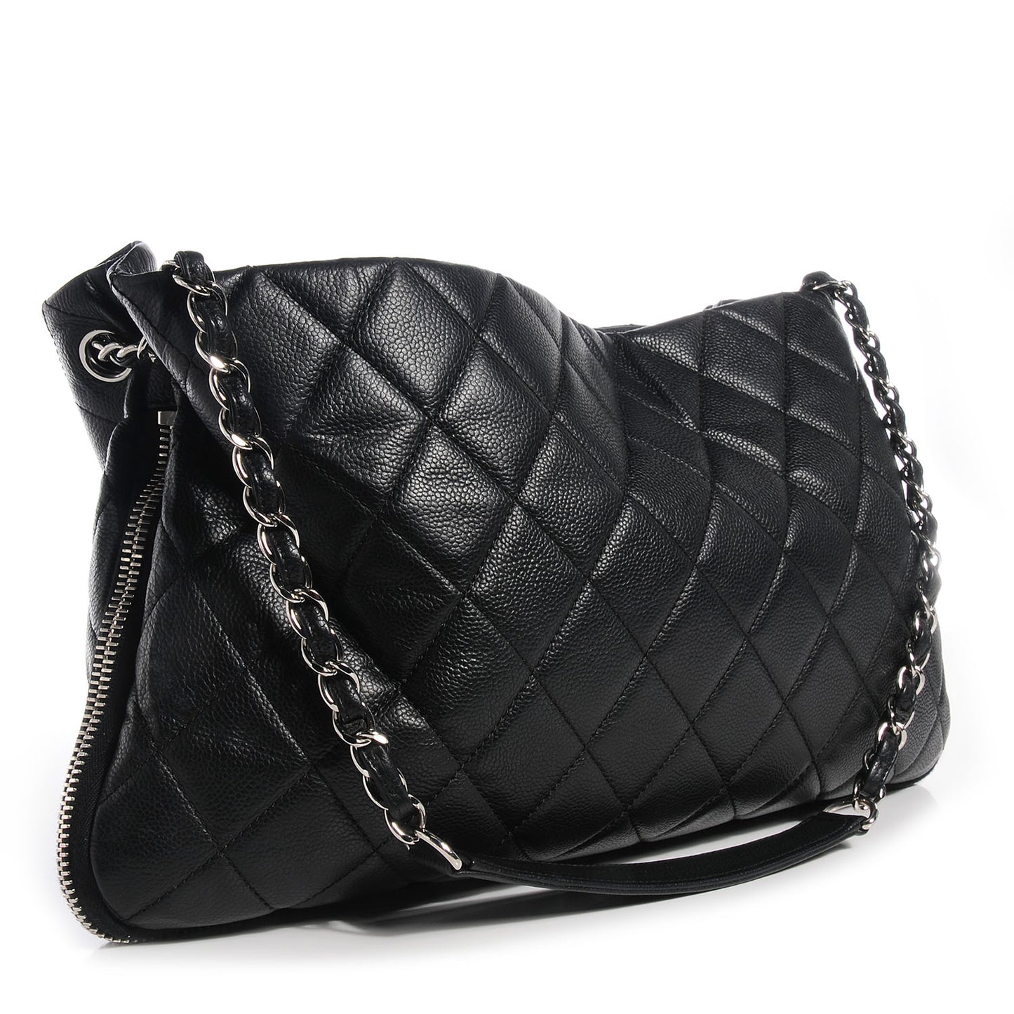 Caviar Expandable Zip Shoulder Bag Black