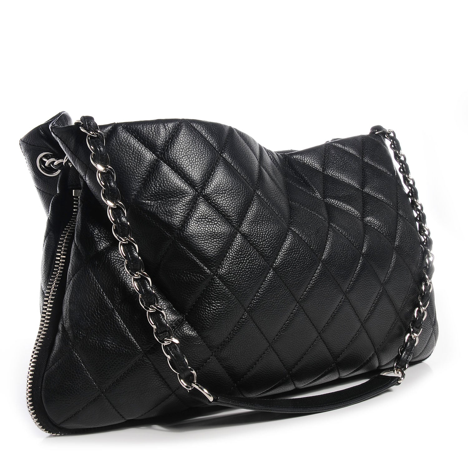 Chanel Caviar Expandable Zip Shoulder Bag Black 3 of 8