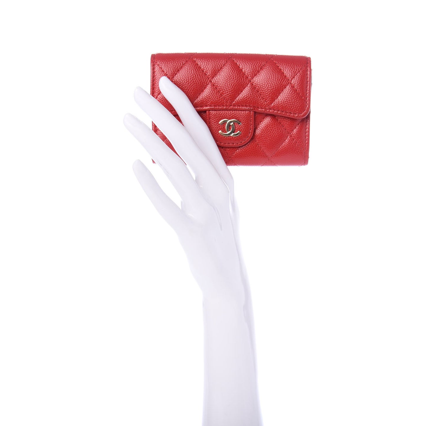 Caviar Quilted Flap Card Holder Wallet Red