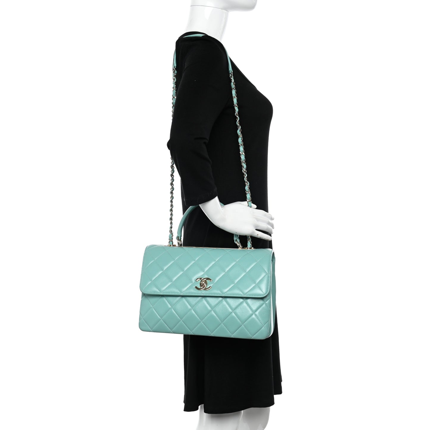 Lambskin Quilted Medium Trendy CC Flap Dual Handle Bag Light Green