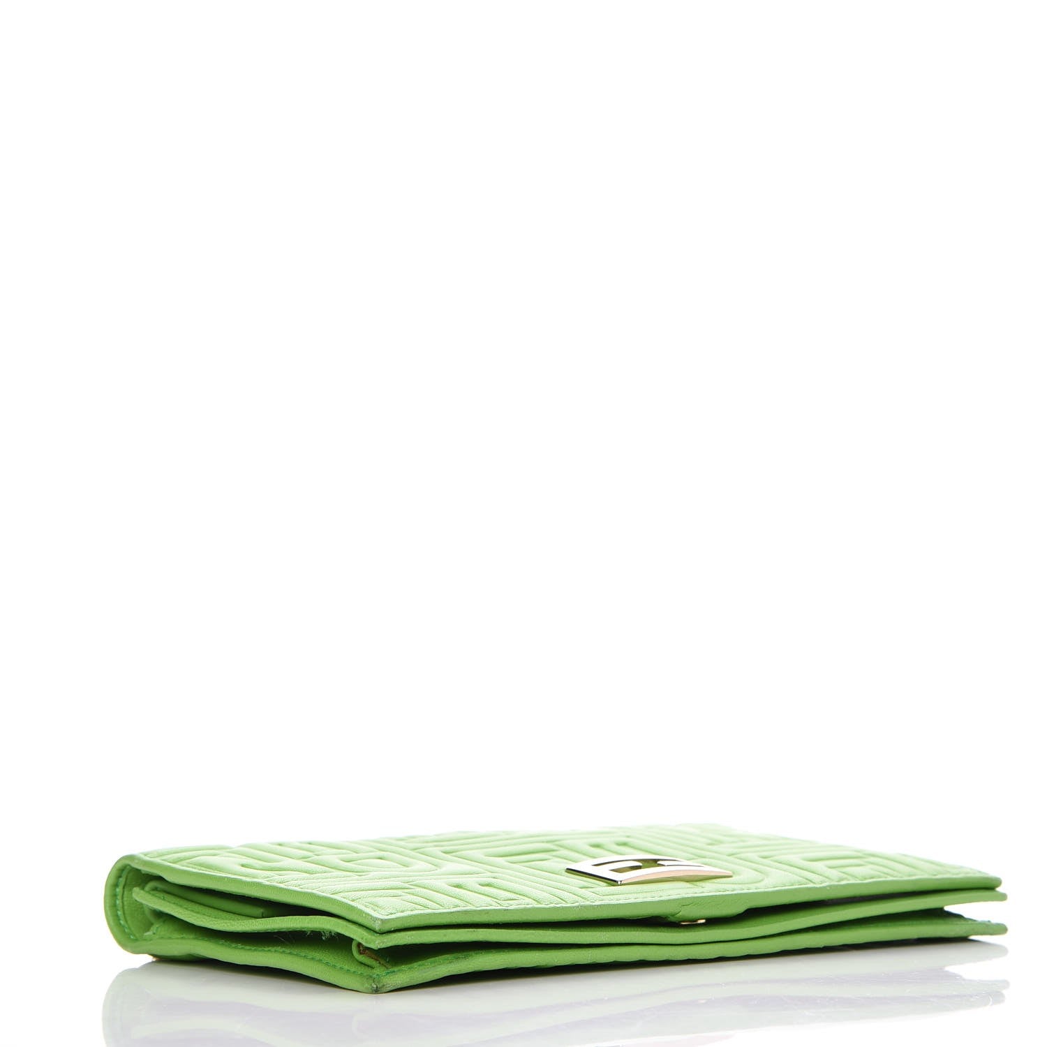 Fendi Nappa Logo Embossed Long Wallet On Chain Green 4 of 9