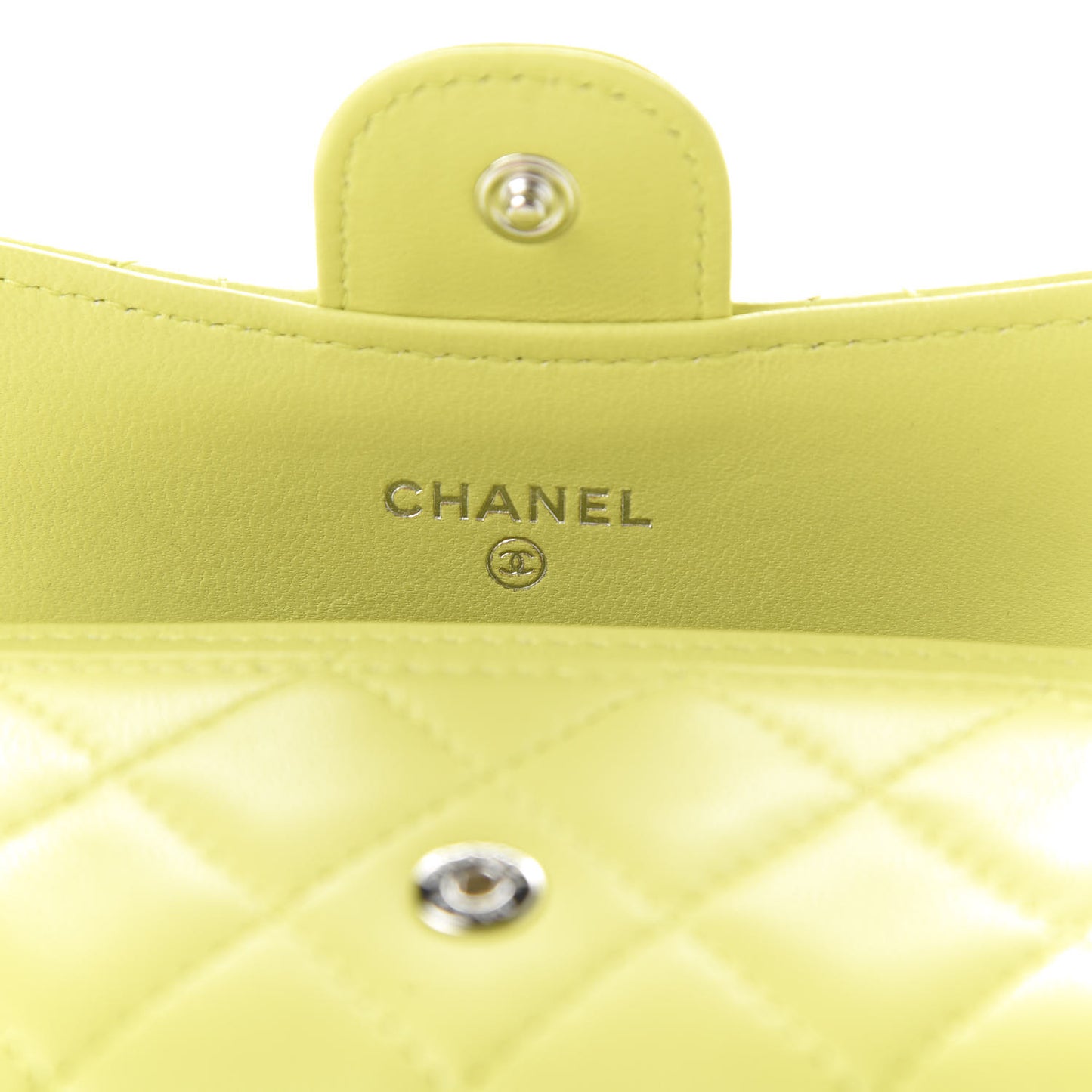 Lambskin Quilted Flap Card Holder Yellow