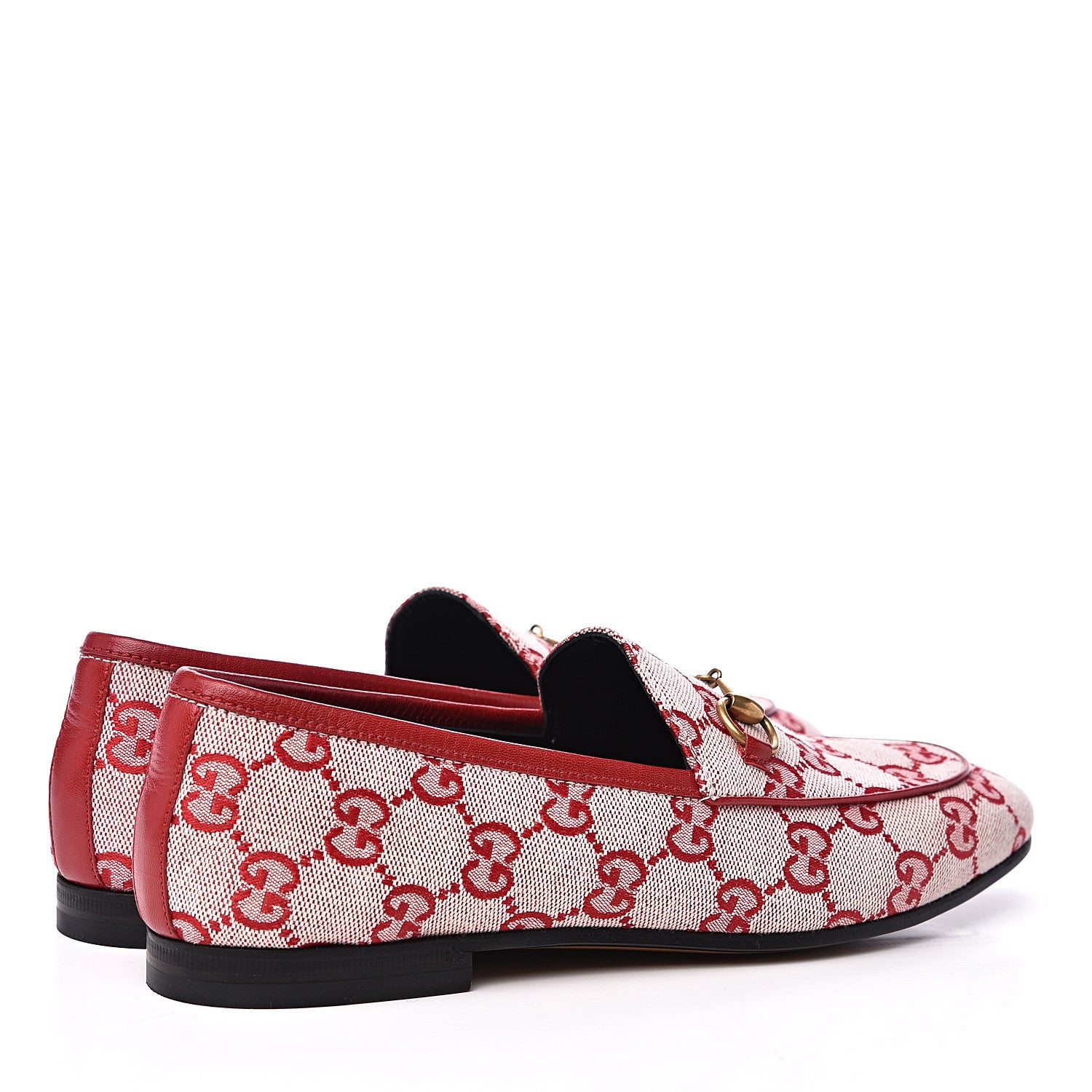 Gucci Canvas GG Monogram Horsebit Womens Jordaan Loafers 37 Gardenia Hibiscus Red 4 of 9