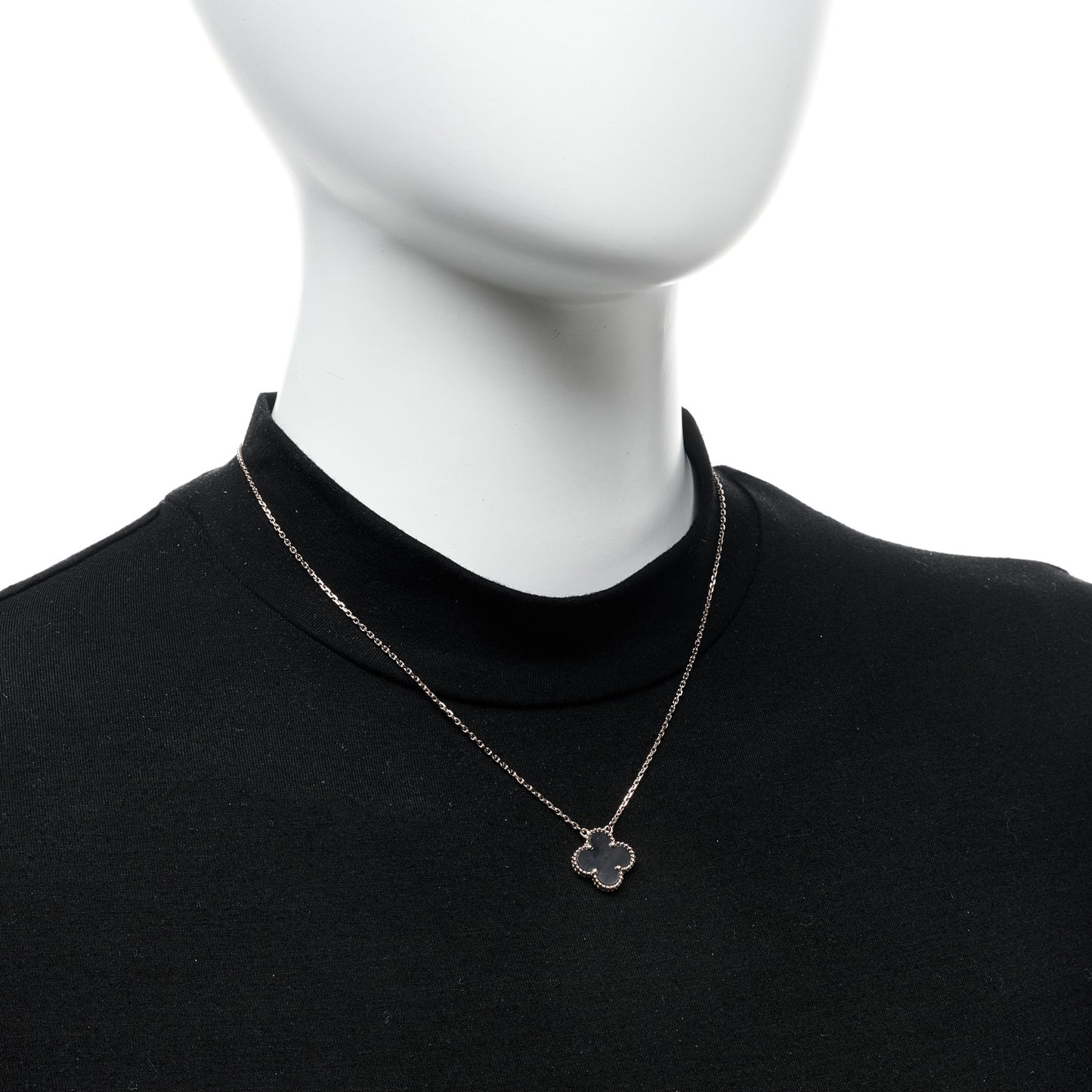 18K Rose Gold Gray Mother of Pearl Vintage Alhambra Pendant Necklace