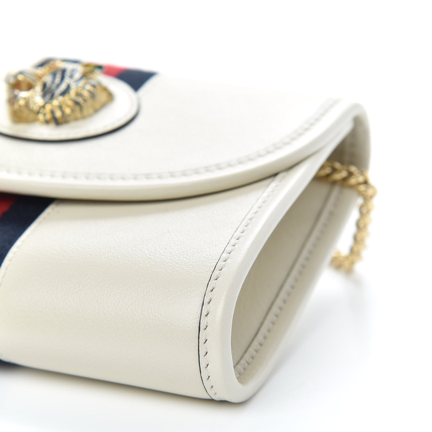 Gucci Textured Calfskin Web Mini Rajah Slim Flap Shoulder Bag Mystic White 9 of 11
